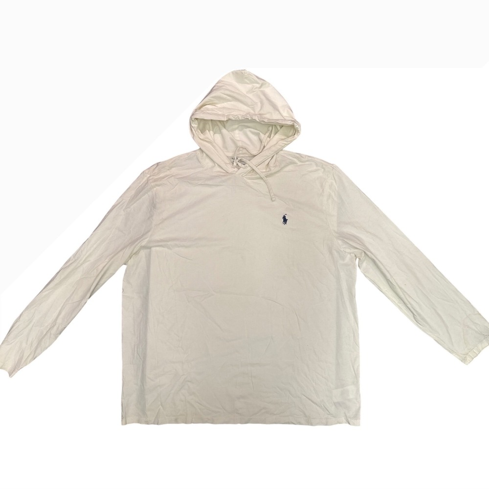 Polo Ralph Lauren Hooded T-Shirt Mens XXL White Long Sleeve‎ Pony Logo Hoodie